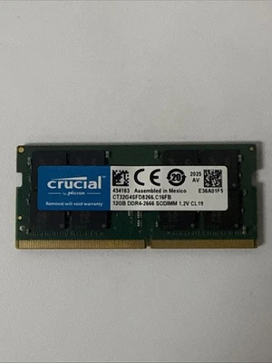 Crucial 32GB DDR4-2666 PC4-21300 SO-DIMM Laptop Memory - Image 1 of 2