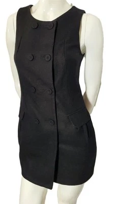 Vestido Jersey Forever 21 Negro S/P Mezcla Lana Línea Botón Doble Bolsillos Delanteros Foto 1 de 4