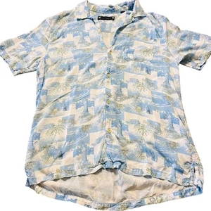Camicie All Saints uomo blu chiaro hawaiane con bottoni vestibilità rilassata large - Foto 1 di 4