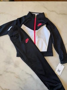 NWT $52 Nike Girls Black/Pink White Track Suit Outfit Set Jacket Pants Coat 6X - Picture 1 of 11