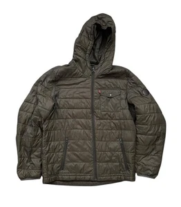 Levi's Jacket Mens Size Small Dark Olive Puffer Jacket Full Zip Hooded Polyester - Picture 1 of 12
