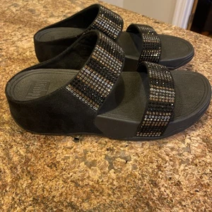 Fittflop, Size 7, New Flare Strobe Slide Sandals, Black With Multicolored Beads - Picture 1 of 6