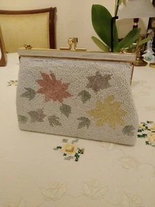 Vintage Kleine Abendtasche Damenhandtasche Clutch Perlen mit Tragekettchen - Bild 1 von 8