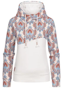 Sudadera con capucha de diseño de 2 tonos Aiki para mujer con estampado étnico blanco beige N23020104 - Imagen 1 de 3