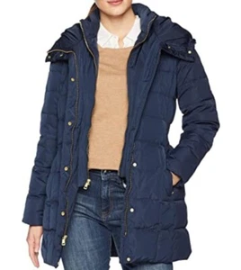 NWT $249 Cole Haan Women's Taffeta Down Coat With Bib Front and Dramatic Hood - Picture 1 of 5
