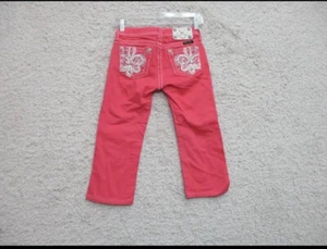 Miss Me Jeans 12 Girls Youth Size Pink Denim Capri Modern Fit Stretch Crop Jewel - Picture 1 of 7
