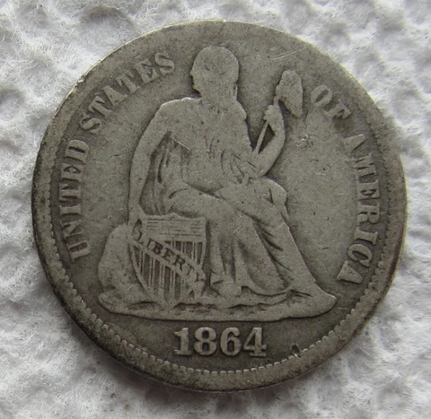 1864-S Seated Liberty Dime Rare Key Date Fine / VF Full Liberty Minor Scratches Cover