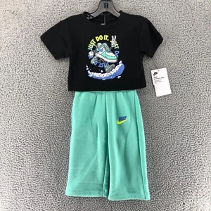 Nike Girls Best Foot Forward Wide Leg Pants Set Black Green Size 5 - Picture 1 of 14