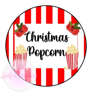 Christmas Popcorn Stickers Sweets Labels Seals Gift Tags Xmas Movie Night - Picture 1 of 1