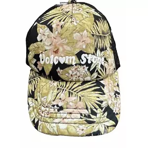 NWT Volcom Ladies Hey Slims Adjustable Baseball Hat. Black With Tropical Print. - Picture 1 of 5