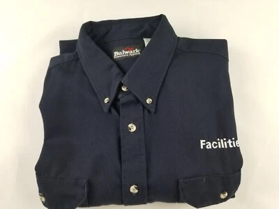 Bulwark FR Cat 2 2112 Button Shirt Men's Size XL-Reg Navy Long Sleeve #5091 - Image 1 of 4