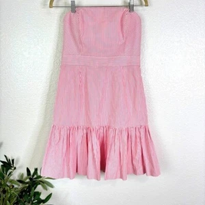 NWT VINEYARD VINES Seersucker Kentucky Derby Strapless Dress in Flamingo Size 4 - Picture 1 of 7