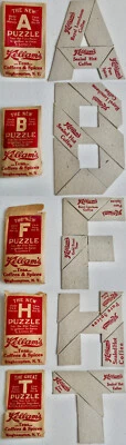 SET of 5 Antique KELLAM'S COFFEE/TEA  Dissected Letter Puzzles BINGHAMTON, NY - Image 1 of 4