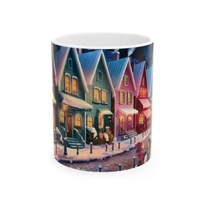 Enchanting Festive Snowy Holiday Village Ceramic Coffee Mug Tea Cup (11oz, 15oz) - Picture 1 of 9