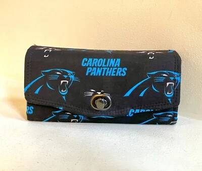 NEW Women's CAROLINA PANTHERS Handmade black fabric Clutch Wallet - Изображение 1 из 4