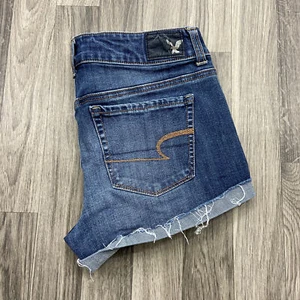 AMERICAN EAGLE Super Stretch Shortie Low Rise Blue Denim Jean Shorts Women's 4 - Picture 1 of 8