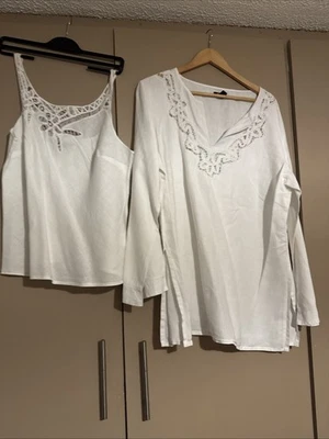 H&M Women’s Twin Set Top 100% Linen. White. Top Is S24. Cami Is Size 18. VGC - Image 1 of 4