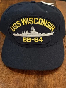 USS Wisconsin BB-64 Navy Blue Hat Cap One Size Snapback New w/Tag Made in USA - Picture 1 of 1
