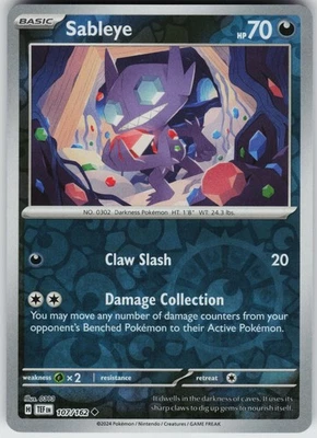 Pokemon Sableye 107/162 SV05: Temporal Forces NM Reverse Holo card - Image 1 of 2