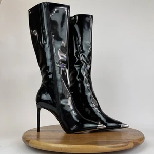 New NWOB Womens Aldo Agathea Black Patent Knee High Stiletto Boots Size 11 M - Picture 1 of 11