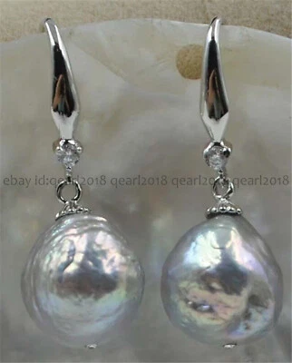 10-12mm Natural Gray Baroque Keshi Freshwater Pearl Dangle Silver Hook Earrings - Image 1 of 4