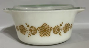Pyrex Butterfly Gold 474-B - 1 1/2 Menge Auflaufform - mit Deckel 474-C Vintage - Bild 1 von 8