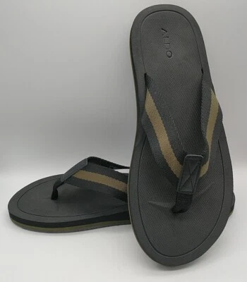 Aldo Flip Flops Men's Size US 10 Black Green Stripes Casual Sandal Shoes  - Image 1 of 4