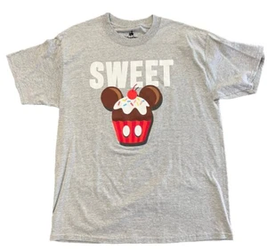 Disney Parks Adult Sweet Gray Short Sleeve Mickey Mouse Cupcake Larg T-Shirt NEW - Picture 1 of 12