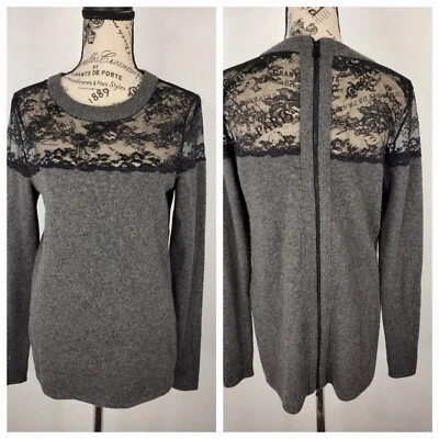 Suéter Robert Rodriguez Talla S Delgado Cuello Redondo 100% Cachemira Encaje Espalda Cremallera Longline Foto 1 de 4