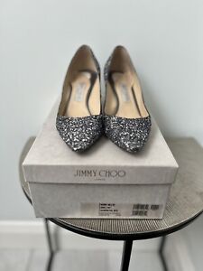 Womens Jimmy Choo Romy 60 Gunmetal Mix Star Coarse Glitter Fabric Shoes