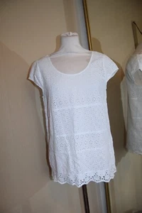 Fat Face 10 - 12 White Broderie Anglaise Lace T Shirt Blouse Boho Pretty VGC - Picture 1 of 12