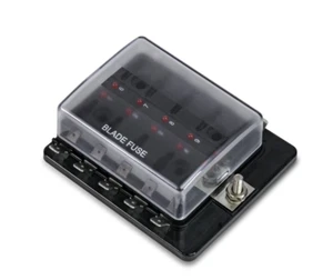 MARINE/CAR/ATV 12V 100A 10 Way Blade ATC/ATO FUSE BOX/LED WARNING - Picture 1 of 7
