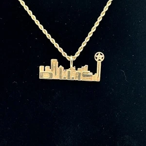 14k Dallas Skyline Pendant On 14k 20” Rope Chain 6g - Picture 1 of 8