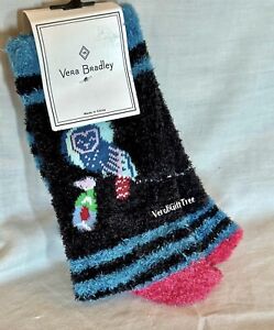 Vera Bradley Cozy Socks NIGHT OWL Owls BLUE Red Black New NWT SEALED Fuzzy RARE!