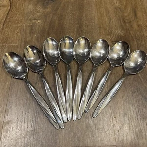 FINLANDIA 8 Oval Soup Spoons Insico Stainless USA 7 1/8" Vintage Flatware - BUB - Picture 1 of 3