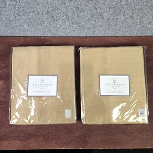 Pottery Barn Set 2 Dupioni Seide Vorhänge Krawatte Top 50" x 108" Farbe Gold Braun NEU - Bild 1 von 14