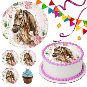 Pferde Tortenbild Muffin Party Deko Geburtstag neu Geschenk Bild Pony essbar neu - Bild 1 von 15