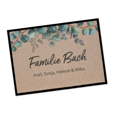 Herz & Heim® Fußmatte m. Wunschtext | Eukalyptus-Motiv | 50x70 cm,Innenbereich - Bild 1 von 4
