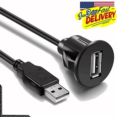 USB Male to Female AUX Flush Panel Mount Extension Cable for Car Truck Boat - Image 1 of 4