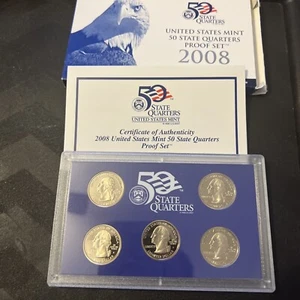 2008 S Proof State Quarter Set Original Box & COA 5 Coins - Picture 1 of 4