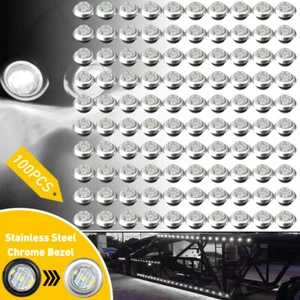 100x 3/4" Round White LED Side Marker Light Stainless Base For Truck Trailer 12V - Picture 1 of 12