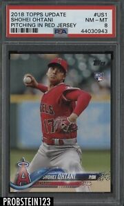 2018 Topps Update #US1 Shohei Ohtani Pitching In Red Jersey RC Rookie PSA 8