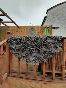 125cm Designer hand made crochet Chunky 3D carpet Mandala rug mat charcoal grey - Picture 1 of 9