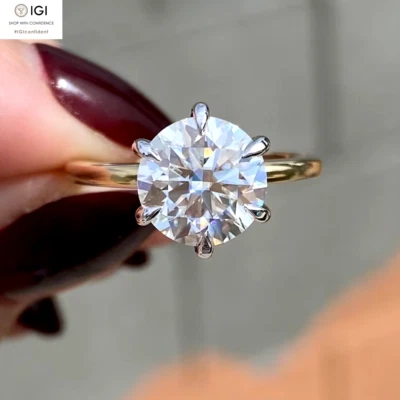Anillo de compromiso de diamantes cultivados en laboratorio IGI 1,80 quilates redondo F VS1 oro sólido de 14 quilates en dos tonos Foto 1 de 4