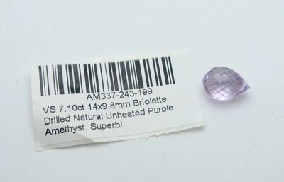 VS 7.10CT 14 X 9.8 MM BRIOLETTE PERFORADO NATURAL SIN CALENTAR AMATISTA PÚRPURA EXCELENTE Foto 1 de 4