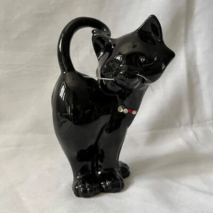 Vintage MCM Retro Norcrest schwarze Keramik Katze mit Schnurrhaaren & Strass Halsband Japan - Bild 1 von 13