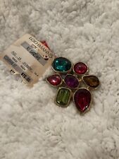 Vintage RJ Graziano Gold Toned Multi Gemstone Cluster Pin Brooch NOS
