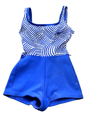 Traje de baño vintage años 70 Robby Len azul a rayas elástico talla 12/34 Foto 1 de 4