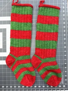 Two Vintage Red And Green Stripe Knit Christmas Stockings - Picture 1 of 7