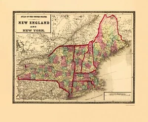 Mapa histórico del estado - Nueva York Nueva Inglaterra - Lloyd 1873 - 23 x 27,88 - Imagen 1 de 20